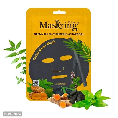 Masking Diva Charcoal Facial Sheet Mask Combo| Natural Charcoal Sheet Mask |Face sheet Mask for Women, Men Combo Pack of 05 (100ml/g)-thumb3