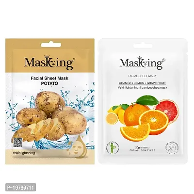 MasKing Beauty Facial Sheet Mask of Potato (20g)  Bamboo Facial Sheet Mask of Orange, Lemon  Grapefruit (20g) Ideal for Women  Men (Combo Pack of 2)