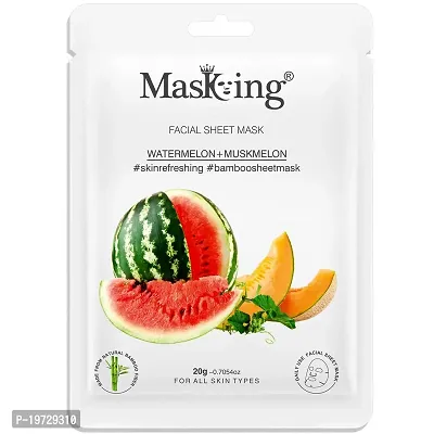 MasKing Bamboo Facial Sheet Mask of Watermelon  Muskmelon for Skin Refreshing Ideal for Women  Men, 20ml each (Pack of 2)-thumb2