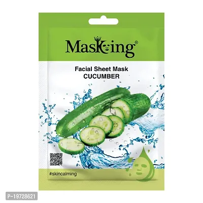 Masking Beauty Skin Glowing, Calming, Fairness, Natural Serum Facial Sheet Mask (Cucumber) Suitable for Women  Men Lyocell Mask Sheet Pack of 01