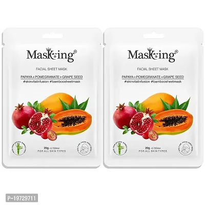 MasKing Bamboo Facial Sheet Mask of Papaya, Pomegranate  Grape Seed for Skin Vital Infusion Ideal for Women  Men, 20ml each (Pack of 2)