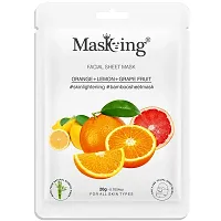 MasKing Bamboo Facial Sheet Mask of Orange, Lemon  Grapefruit for Skin Lightening Ideal for Women  Men, 20ml each (Pack of 2)-thumb2