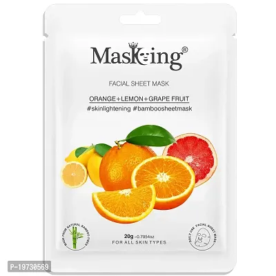 MasKing Bamboo Facial Sheet Mask of Orange, Lemon  Grapefruit for Skin Lightening Ideal for Women  Men, 20ml each (Pack of 2)-thumb3