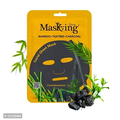 Masking Diva Charcoal Facial Sheet Mask Combo| Natural Charcoal Sheet Mask |Face sheet Mask for Women, Men Combo Pack of 05 (100ml/g)-thumb5