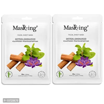 MasKing Bamboo Facial Sheet Mask of Saffron  Sandalwood for Youthful Skin Ideal for Women  Men, 20ml each (Pack of 2)-thumb0