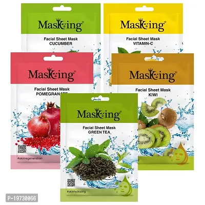 MasKing Beauty Facial Sheet Mask Cucumber, Lemon, Pomegranate, Kiwi  Green Tea for Skin Calming, Brightening, Hydrating  Glowing for Women  Men, 100ml (Combo Of 5)