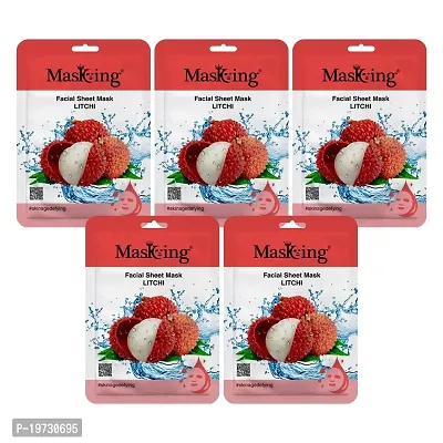 Masking Beauty Skin Glowing, Skin Lightening, Calming, Fairness, Natural Serum Facial Sheet Mask (Litchi) Suitable for Women  Men Lyocell Mask Sheet Pack of 01-thumb0