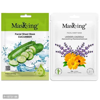 MasKing Beauty Facial Sheet Mask of Cucumber (20g)  Bamboo Facial Sheet Mask of Lavender  Calendula (20g) Ideal for Women  Men (Combo Pack of 2)