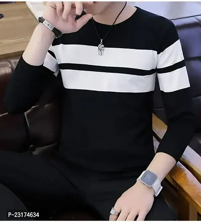 Reliable Black Cotton Colourblocked Round Neck Tees For Men-thumb0