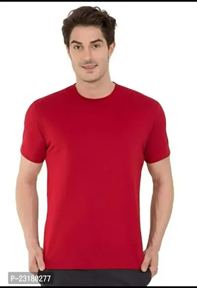 Reliable Maroon Cotton Solid Round Neck Tees For Men
