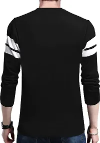 Reliable Black Cotton Colourblocked Round Neck Tees For Men-thumb1