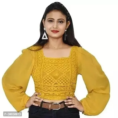 Elegant Yellow Georgette Embroidered Top For Women