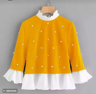 Elegant Yellow Crepe Polka Dot Print Top For Women