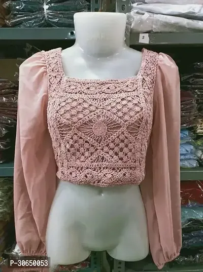 Elegant Pink Georgette Embroidered Top For Women