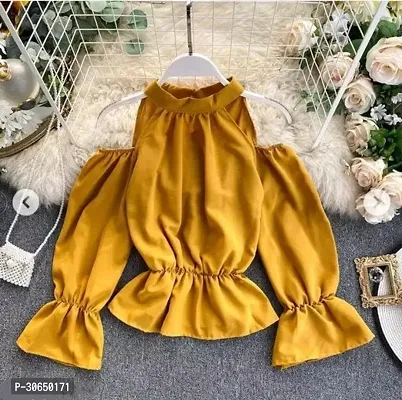 Elegant Yellow Crepe Solid Top For Women