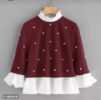 Elegant Maroon Crepe Polka Dot Print Top For Women-thumb0