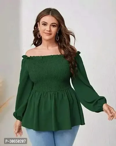 Elegant Green Crepe Solid Top For Women-thumb0