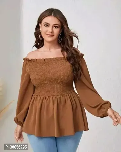 Elegant Brown Crepe Solid Top For Women-thumb0