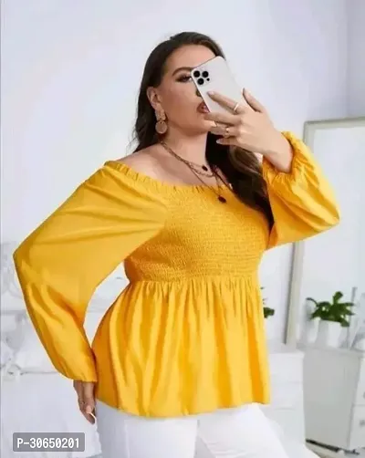 Elegant Yellow Crepe Solid Top For Women-thumb0