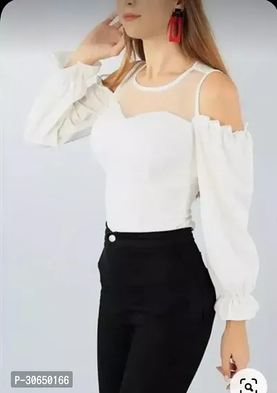 Elegant White Crepe Solid Top For Women-thumb0