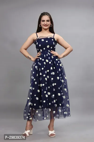 Stylish Net Printed Dress for Women