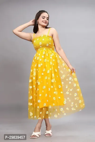 Stylish Net Printed Dress for Women