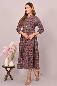 Stylish Multicoloured Cotton Printed A-Line Dress For Women-thumb1