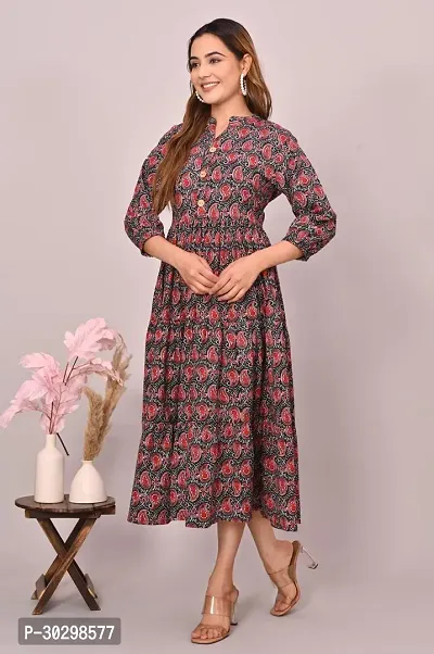 Stylish Multicoloured Cotton Printed A-Line Dress For Women-thumb2