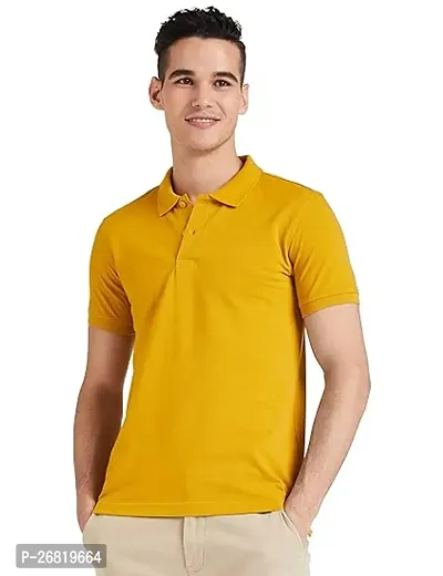 Stylish Cotton Mineral Yellow Solid Polos For Men-thumb0