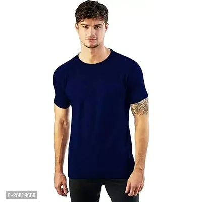 Stylish Cotton Navy Blue Solid Polos For Men