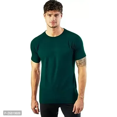 Stylish Cotton Dark Green Solid Polos For Men-thumb0