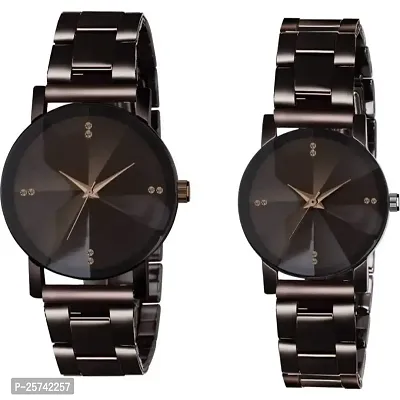 KD Luxury Mesh Prizam Glass with Metal Strap for Couple Designer Analog Pack of Two Couple Watch.-thumb0