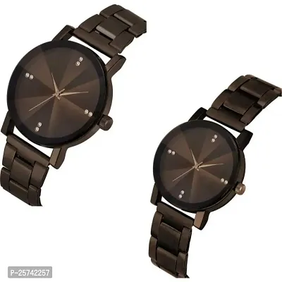 KD Luxury Mesh Prizam Glass with Metal Strap for Couple Designer Analog Pack of Two Couple Watch.-thumb2