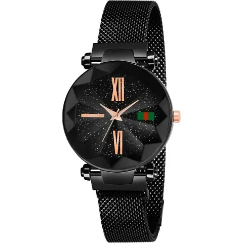 Scapper Metal Strap Magnet Watches for Girl's Women's-6732 (Black)