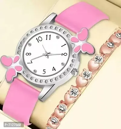 Stylish White PU Analog Watches With Bracelet Combo For Women-thumb0