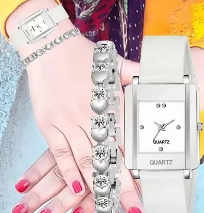 Stylish PU Analog Watches With Bracelet Combo For Women