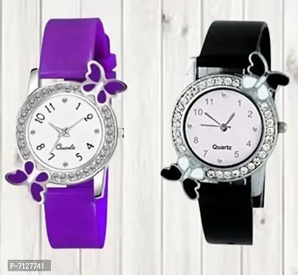 Stylish White PU Analog Watches For Women Pack Of 2-thumb0