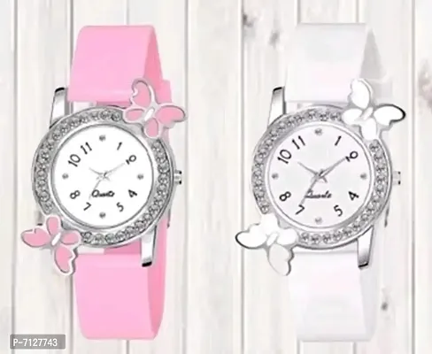 Stylish White PU Analog Watches For Women Pack Of 2-thumb0
