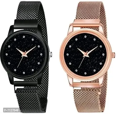 Stylish Black Metal Analog Watches For Women Pack Of 2