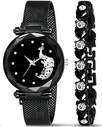 Premium Metal Analog Watches With Bracelet Combo For Women