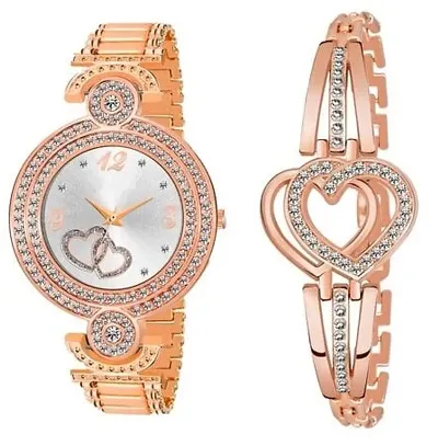 Fashionable Dial Metal Analog Watch With Bracelet Pack Of 2