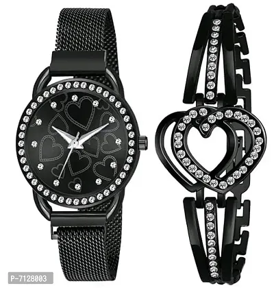 Stylish Black Metal Analog Watches With Bracelet Combo For Women-thumb0