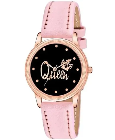 KIARVI GALLERY Analogue Diamond Designer Queen Dial Leather Strap Watch for Girls and Women(Pink)