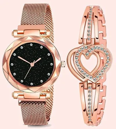 Talgo Casual Analogue New Unique Designer Black Dial Rose Gold Magnet  Copper Heart Bracelet Strap Wrist Watch - for Women  Girls