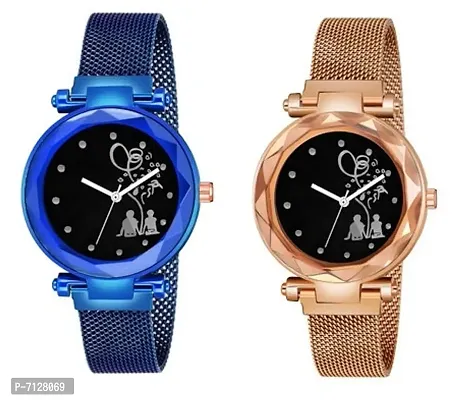 Stylish Black Metal Analog Watches For Women Pack Of 2-thumb0