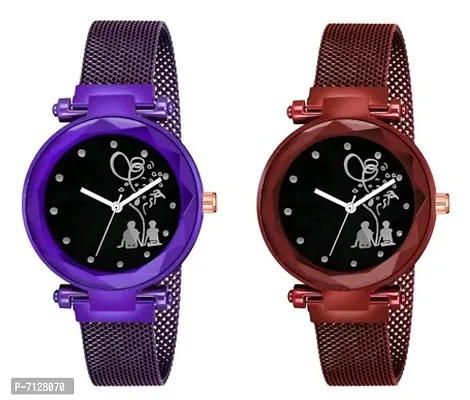 Stylish Black Metal Analog Watches For Women Pack Of 2