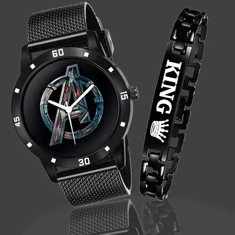 Trendy PU Men combo bracelet and Watch