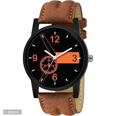 Stylish Men Leather Analog Watch with Brecelet combo set-thumb0