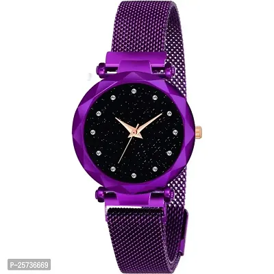 KD Luxury Mesh Magnet Buckle Starry Sky Quartz Watches for Girls Fashion Mysterious Purple Lady Analog Women Watch-thumb0