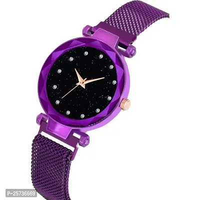 KD Luxury Mesh Magnet Buckle Starry Sky Quartz Watches for Girls Fashion Mysterious Purple Lady Analog Women Watch-thumb2